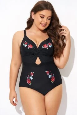 Black Flower Adjustable Straps Cut Out Front One Piece Swimsuit 11 Black Flower Adjustable Straps Cut Out Front One Piece Swimsuit -Maraluxe Swimwear Shop b deop275001 5