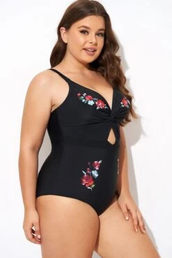 Black Flower Adjustable Straps Cut Out Front One Piece Swimsuit 10 Black Flower Adjustable Straps Cut Out Front One Piece Swimsuit -Maraluxe Swimwear Shop b deop275001 6