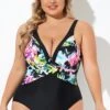 Elegant Flower Print V-neckline One Piece Swimsuit