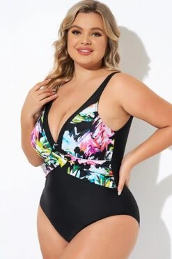 Elegant Flower Print V-neckline One Piece Swimsuit -Maraluxe Swimwear Shop b deop276001 3