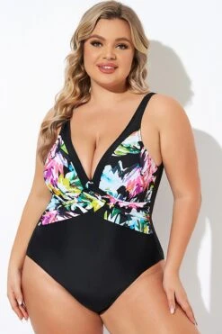 Elegant Flower Print V-neckline One Piece Swimsuit -Maraluxe Swimwear Shop b deop276001 4