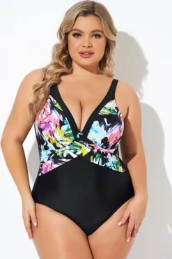 Elegant Flower Print V-neckline One Piece Swimsuit -Maraluxe Swimwear Shop b deop276001 5
