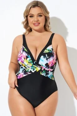 Elegant Flower Print V-neckline One Piece Swimsuit -Maraluxe Swimwear Shop b deop276001 6