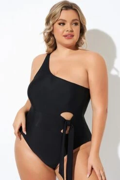 Black One Shoulder Tie One Piece Swimsuit -Maraluxe Swimwear Shop b deop277001 5