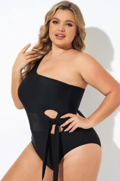 Black One Shoulder Tie One Piece Swimsuit -Maraluxe Swimwear Shop b deop277001 6