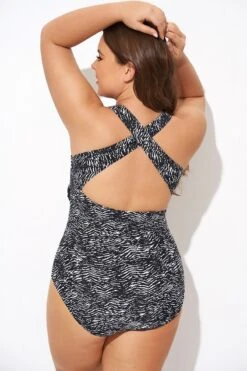 Black & White Zebra Print Ruched Front One Piece Swimsuit -Maraluxe Swimwear Shop b deop278001 2