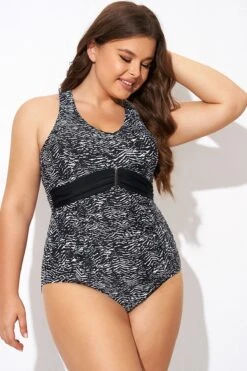 Black & White Zebra Print Ruched Front One Piece Swimsuit -Maraluxe Swimwear Shop b deop278001 5