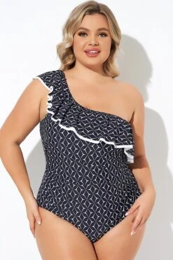 One Shoulder Ruffles Asymmetrical One Piece Swimsuit -Maraluxe Swimwear Shop b deop279001 4