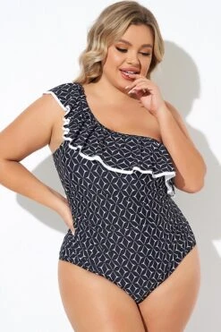 One Shoulder Ruffles Asymmetrical One Piece Swimsuit -Maraluxe Swimwear Shop b deop279001 5