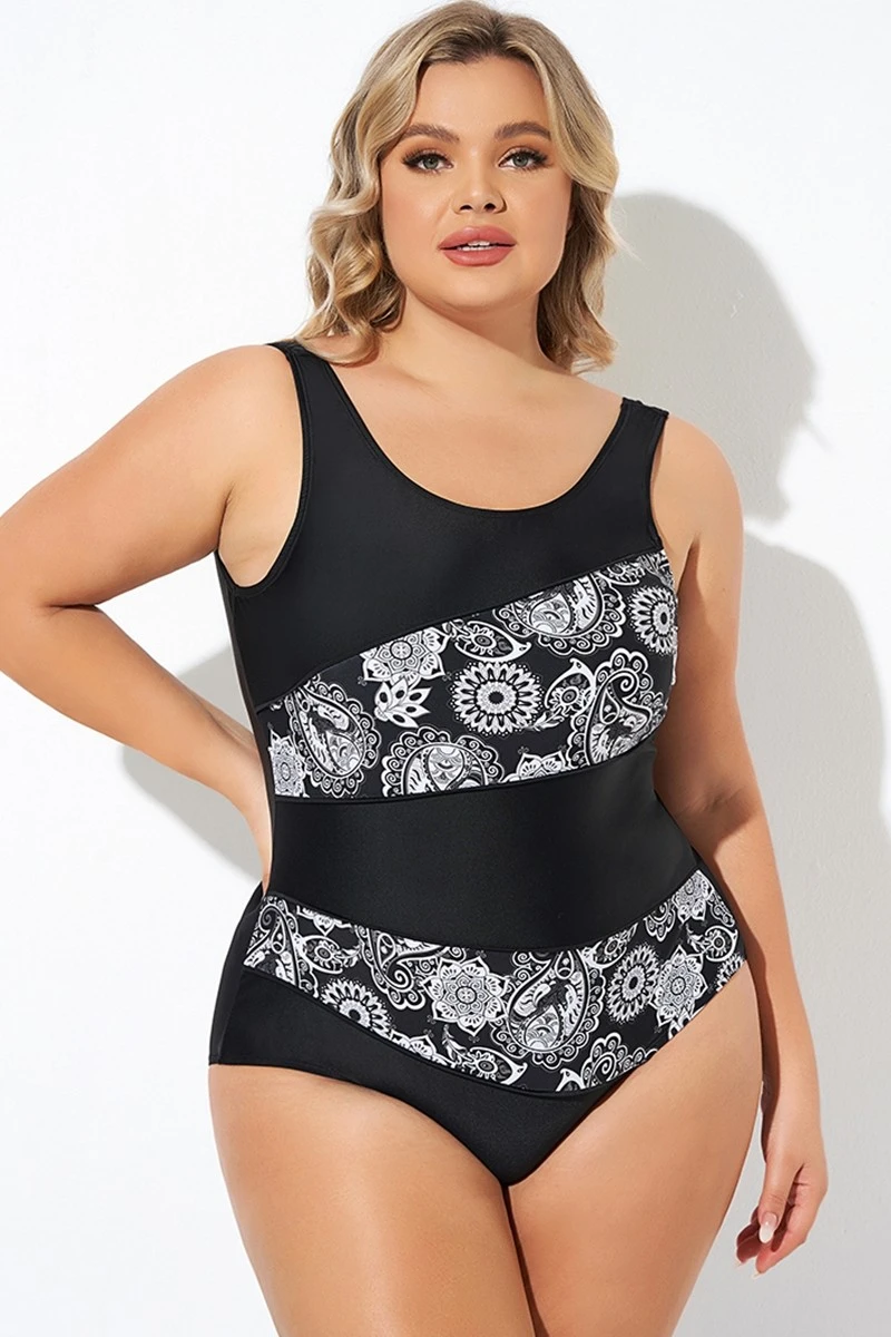 Flower Pattern Round Neck One Piece Swimsuit 3 Flower Pattern Round Neck One Piece Swimsuit