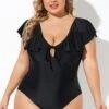 Black Sexy Cut Out Sleeves One Piece Swimsuit