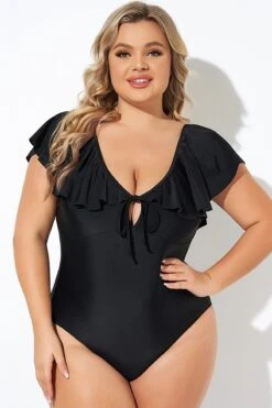 Black Sexy Cut Out Sleeves One Piece Swimsuit -Maraluxe Swimwear Shop b deop282001 3