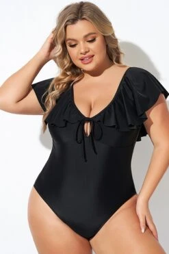 Black Sexy Cut Out Sleeves One Piece Swimsuit -Maraluxe Swimwear Shop b deop282001 4