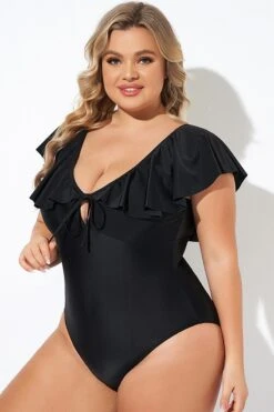 Black Sexy Cut Out Sleeves One Piece Swimsuit -Maraluxe Swimwear Shop b deop282001 5