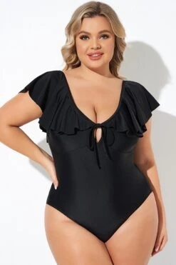 Black Sexy Cut Out Sleeves One Piece Swimsuit -Maraluxe Swimwear Shop b deop282001 6