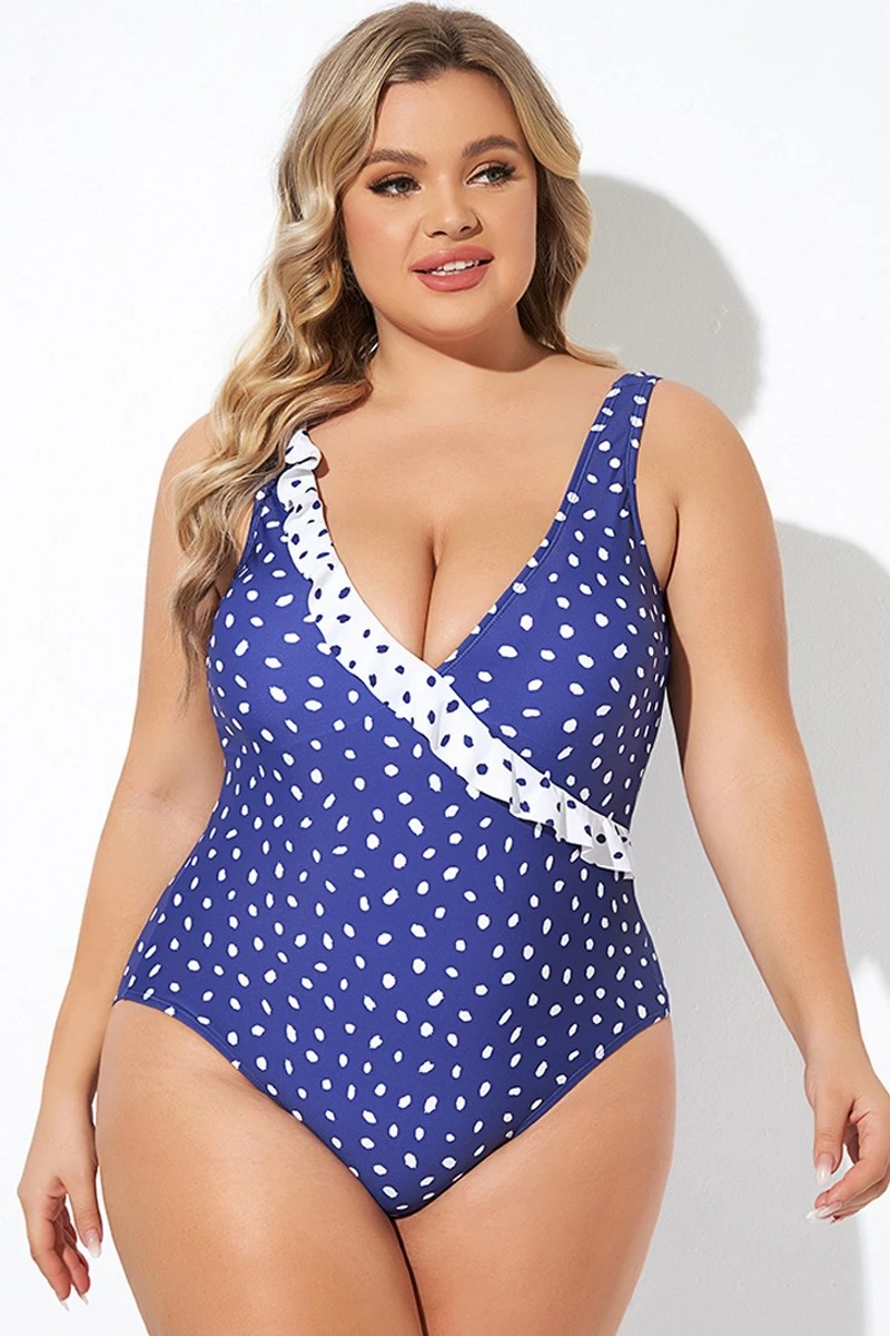 Navy Polka Dot Frill One Piece Swimsuit 3 Navy Polka Dot Frill One Piece Swimsuit