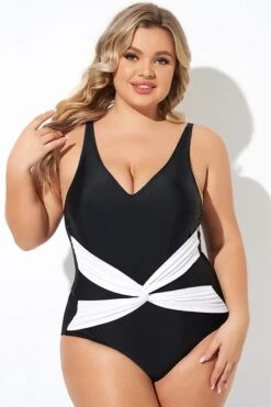 Black And White Twist Front One Piece Swimsuit -Maraluxe Swimwear Shop b deop285001 5