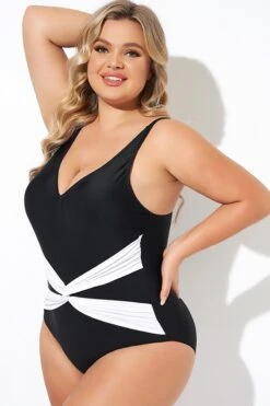 Black And White Twist Front One Piece Swimsuit -Maraluxe Swimwear Shop b deop285001 6