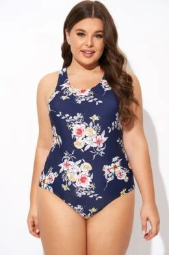 Flower Stripes Scoop Neck Cross Back One Piece Swimsuit 10 Flower Stripes Scoop Neck Cross Back One Piece Swimsuit -Maraluxe Swimwear Shop b deop288001 1