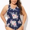 Flower Stripes Scoop Neck Cross Back One Piece Swimsuit -Maraluxe Swimwear Shop b deop288001 3