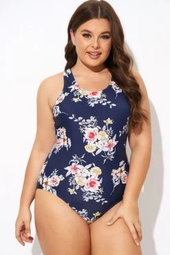 Flower Stripes Scoop Neck Cross Back One Piece Swimsuit 11 Flower Stripes Scoop Neck Cross Back One Piece Swimsuit -Maraluxe Swimwear Shop b deop288001 4