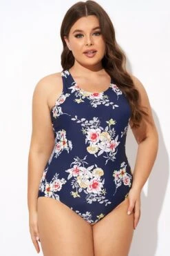 Flower Stripes Scoop Neck Cross Back One Piece Swimsuit 12 Flower Stripes Scoop Neck Cross Back One Piece Swimsuit -Maraluxe Swimwear Shop b deop288001 5