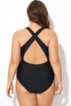Black High Neck High Legline One Piece Swimsuit -Maraluxe Swimwear Shop b deop289001 2