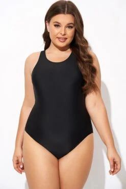 Black High Neck High Legline One Piece Swimsuit -Maraluxe Swimwear Shop b deop289001 3