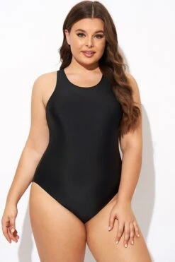 Black High Neck High Legline One Piece Swimsuit -Maraluxe Swimwear Shop b deop289001 5