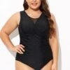 Black Mesh Rounded Back Neckline One Piece Swimsuit 1 Black Mesh Rounded Back Neckline One Piece Swimsuit -Maraluxe Swimwear Shop b deop294001 1