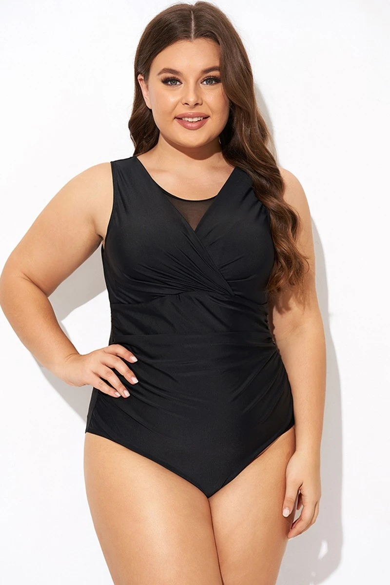 Black Mesh Rounded Back Neckline One Piece Swimsuit 3 Black Mesh Rounded Back Neckline One Piece Swimsuit