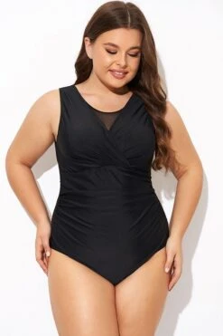 Black Mesh Rounded Back Neckline One Piece Swimsuit 10 Black Mesh Rounded Back Neckline One Piece Swimsuit -Maraluxe Swimwear Shop b deop294001 3