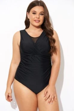 Black Mesh Rounded Back Neckline One Piece Swimsuit 11 Black Mesh Rounded Back Neckline One Piece Swimsuit -Maraluxe Swimwear Shop b deop294001 4