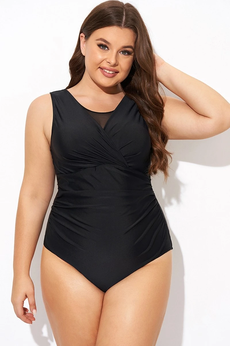 Black Mesh Rounded Back Neckline One Piece Swimsuit 7 Black Mesh Rounded Back Neckline One Piece Swimsuit - Image 5