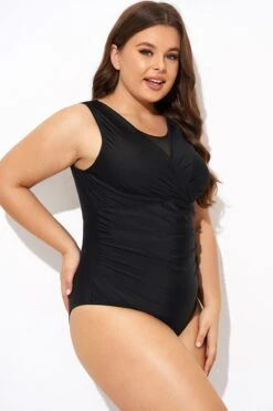 Black Mesh Rounded Back Neckline One Piece Swimsuit 13 Black Mesh Rounded Back Neckline One Piece Swimsuit -Maraluxe Swimwear Shop b deop294001 6