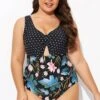 Crewneck Flower Print Polka Dots Knot One Piece Swimsuit -Maraluxe Swimwear Shop b deop297001 1