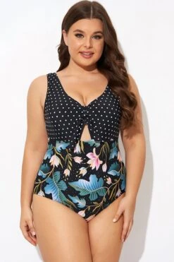 Crewneck Flower Print Polka Dots Knot One Piece Swimsuit 10 Crewneck Flower Print Polka Dots Knot One Piece Swimsuit -Maraluxe Swimwear Shop b deop297001 3