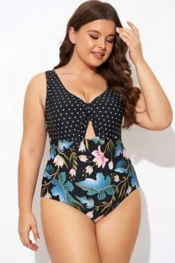 Crewneck Flower Print Polka Dots Knot One Piece Swimsuit 12 Crewneck Flower Print Polka Dots Knot One Piece Swimsuit -Maraluxe Swimwear Shop b deop297001 5