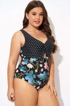 Crewneck Flower Print Polka Dots Knot One Piece Swimsuit 13 Crewneck Flower Print Polka Dots Knot One Piece Swimsuit -Maraluxe Swimwear Shop b deop297001 6