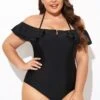 Black Flounce Off The Shoulder Ruffle One Piece Swimsuit -Maraluxe Swimwear Shop b deop298001 1