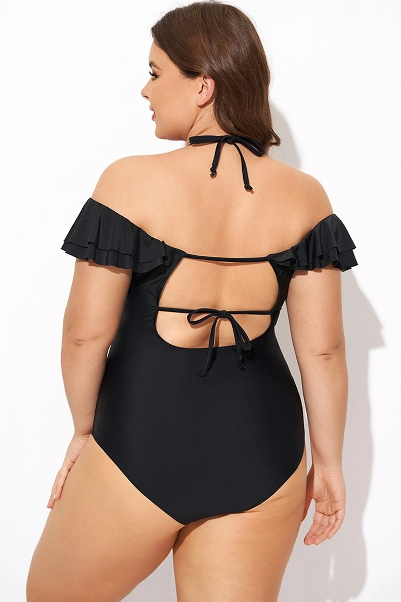 Black Flounce Off The Shoulder Ruffle One Piece Swimsuit 4 Black Flounce Off The Shoulder Ruffle One Piece Swimsuit - Image 2