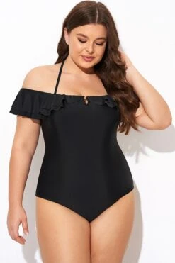 Black Flounce Off The Shoulder Ruffle One Piece Swimsuit 11 Black Flounce Off The Shoulder Ruffle One Piece Swimsuit -Maraluxe Swimwear Shop b deop298001 4