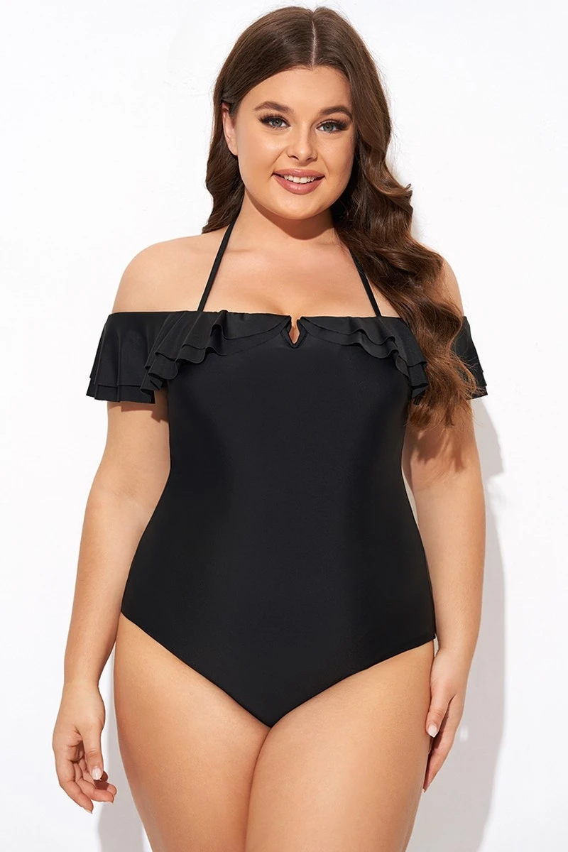 Black Flounce Off The Shoulder Ruffle One Piece Swimsuit 7 Black Flounce Off The Shoulder Ruffle One Piece Swimsuit - Image 5