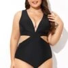 Black Cut Out Plunge Back Hook One Piece Swimsuit -Maraluxe Swimwear Shop b deop299001 1