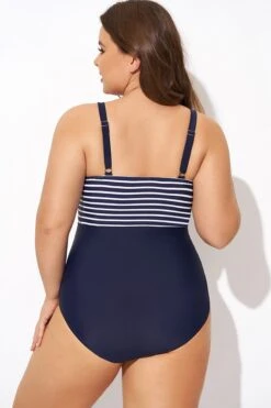 Stripe Plunge Deep V Neck One Piece Swimsuit -Maraluxe Swimwear Shop b deop300001 2