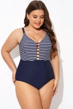 Stripe Plunge Deep V Neck One Piece Swimsuit -Maraluxe Swimwear Shop b deop300001 3