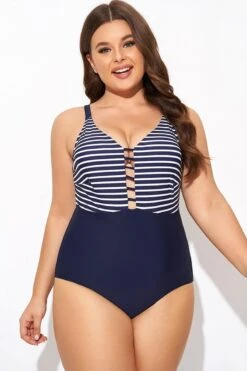 Stripe Plunge Deep V Neck One Piece Swimsuit -Maraluxe Swimwear Shop b deop300001 4