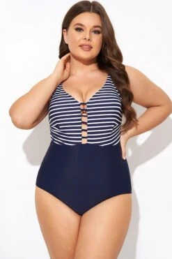 Stripe Plunge Deep V Neck One Piece Swimsuit -Maraluxe Swimwear Shop b deop300001 5