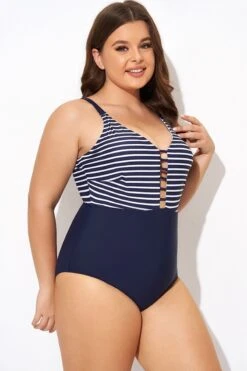 Stripe Plunge Deep V Neck One Piece Swimsuit -Maraluxe Swimwear Shop b deop300001 6