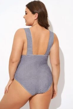 Gingham V-neck Low-cut Leg One Piece Swimsuit -Maraluxe Swimwear Shop b deop301001 2